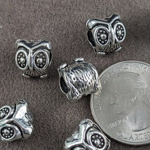 10 pcs Alloy European Beads, Owl, Large Hole Beads, Antique Silver, 11x10mm, Hole: 4.5mm    PH1076