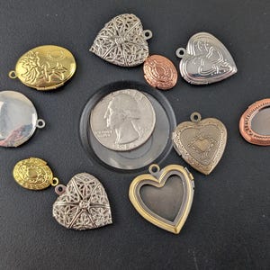 10 pcs Brass Locket Pendants, Photo Frame Charms for Necklaces, Cadmium & Lead Free, Mixed Shapes and Mixed Color  PH2341