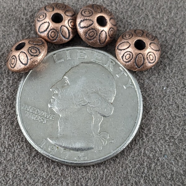 20 pcs Tibetan Style Alloy Spacer Beads, Lead Nickel & Cadmium Free, Rondelle with Flower, Red Copper, 9x9x6mm, hole 1.5mm    PH1666