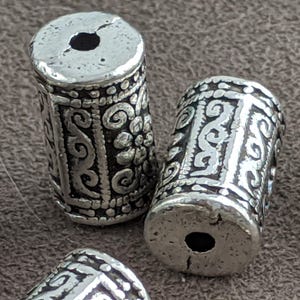 5 pcs Column with Flower, Antique Silver, 17x10mm, Hole: 2mm, HEAVY, Tibetan Style Alloy Beads   PH181