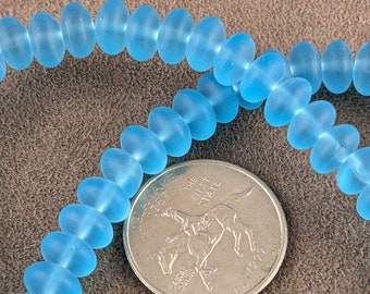 5x8mm Matte Glass, Cultured Sea Glass Style Caribbean Blue Rondelle Beads - approx 83 beads in 16 inch strand    CTB881