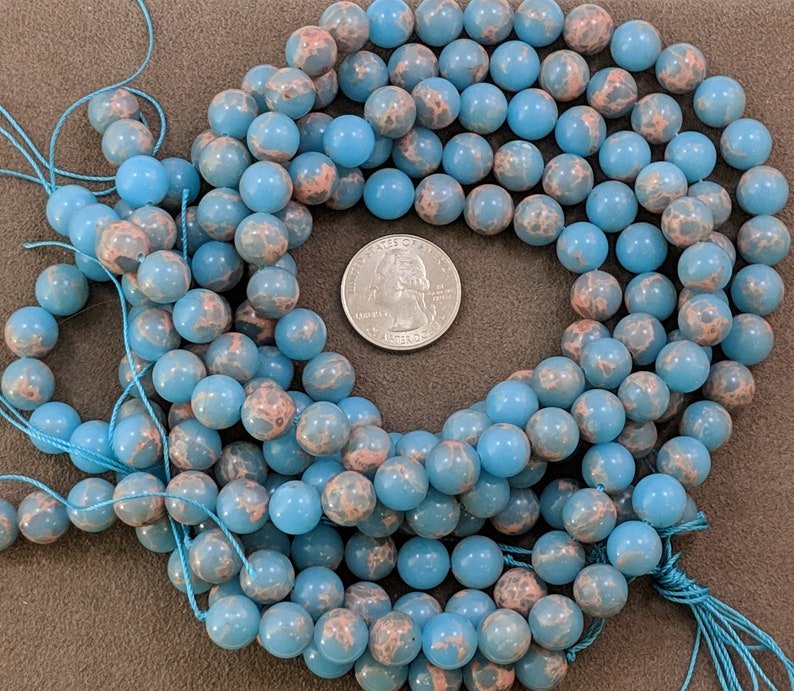 2360 10mm Winter Blue Sea Sediment Imperial Jasper Beads Grade AAA Round Beads 7.5 strand color enhanced