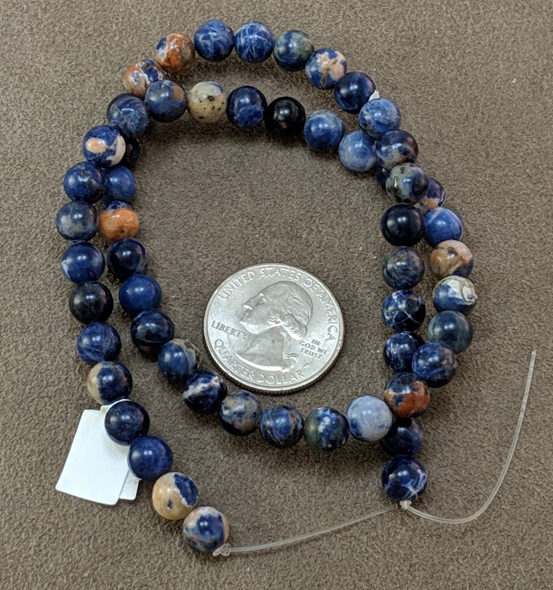 16 strand 2136 Red Line Sodalite 7mm round beads smooth blue and orange