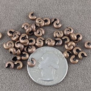 65 pcs Brass Crimp Beads Covers, Nickel Free, Red Copper Color, Size: About 4mm In Diameter, Hole 1.5-1.8mm    PH752