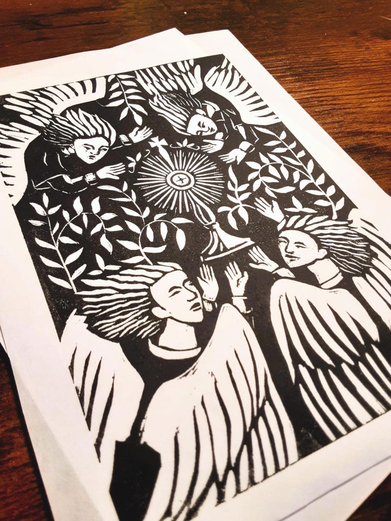 Angels in Prayer 5x7 Linocut Art Print - Etsy