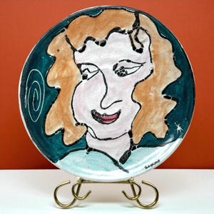 Vintage Studio Keramik Teller Handgemaltes Gesicht Porträt S Lyon signiert Keramik Kunst Teller Mitte des Jahrhunderts modernes abstraktes Dekor