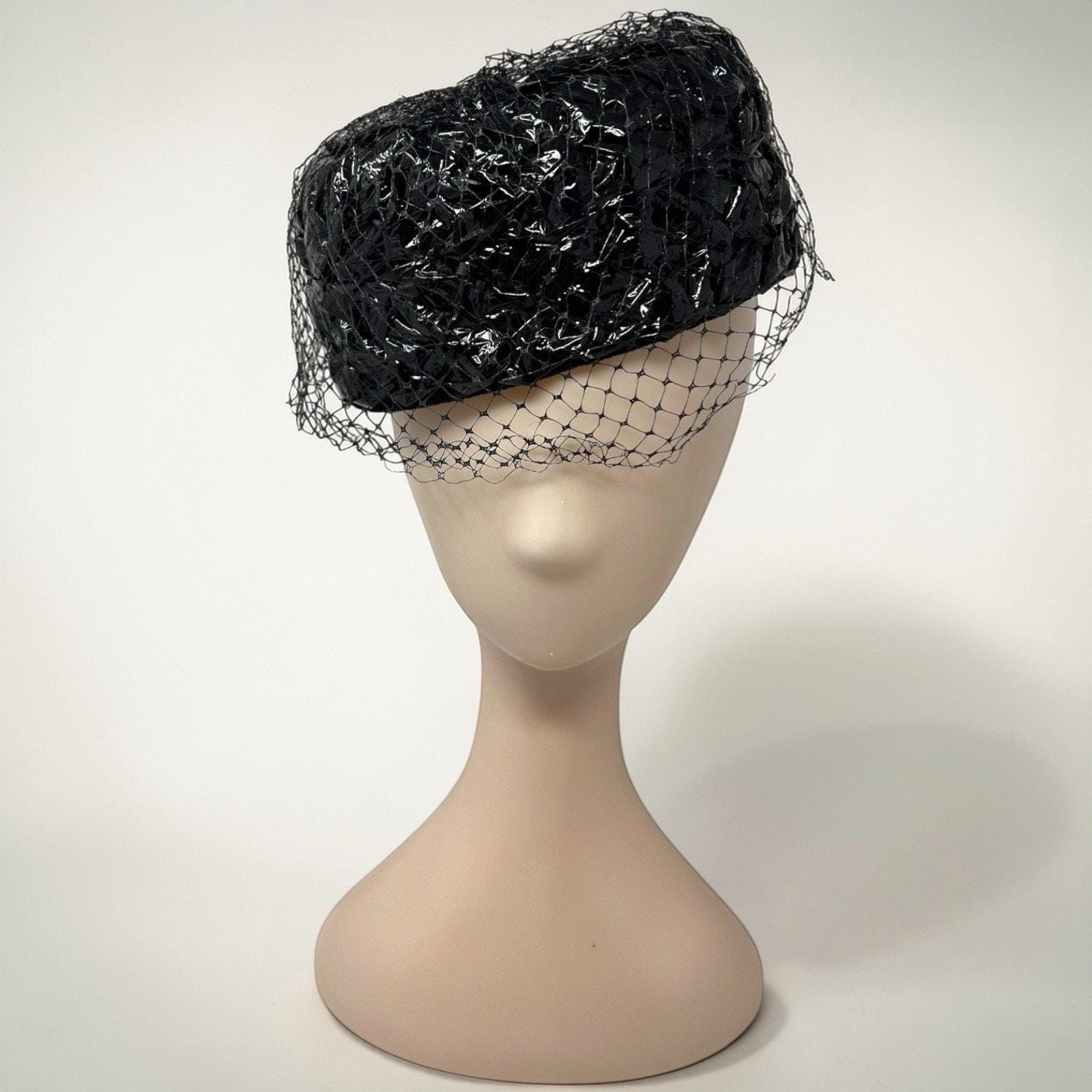 Vintage 1950\'s classic Paul Bensam black velvet velour hat & box Blue 1940s Vintage Hats for Women for sale | eBay main image 3