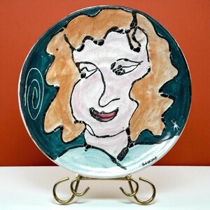Vintage Studio Pottery Plate Hand Painted Face Portrait S Lyons Signed Ceramic Art Plate Mid Century Modern Abstract Decor
