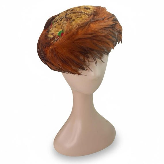 1940s Feather Tilt Hat: Hollywood Regency Pheasant  display picture 1