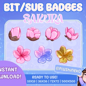 Emblemas Sakura | Pronto para usar! | Emblemas Twitch | Emblemas de streamer | Pedaços | Discórdia | Linda flor de cerejeira | Pétala de Chibi Rosa Kawaii