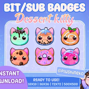 Emblemas de gatinho de sobremesa | Pronto para usar! | Emblemas Twitch | Emblemas de streamer | Pedaços | Discórdia | Gato fofo gatinho doce | Bolha Kawaii Chibi Rosa