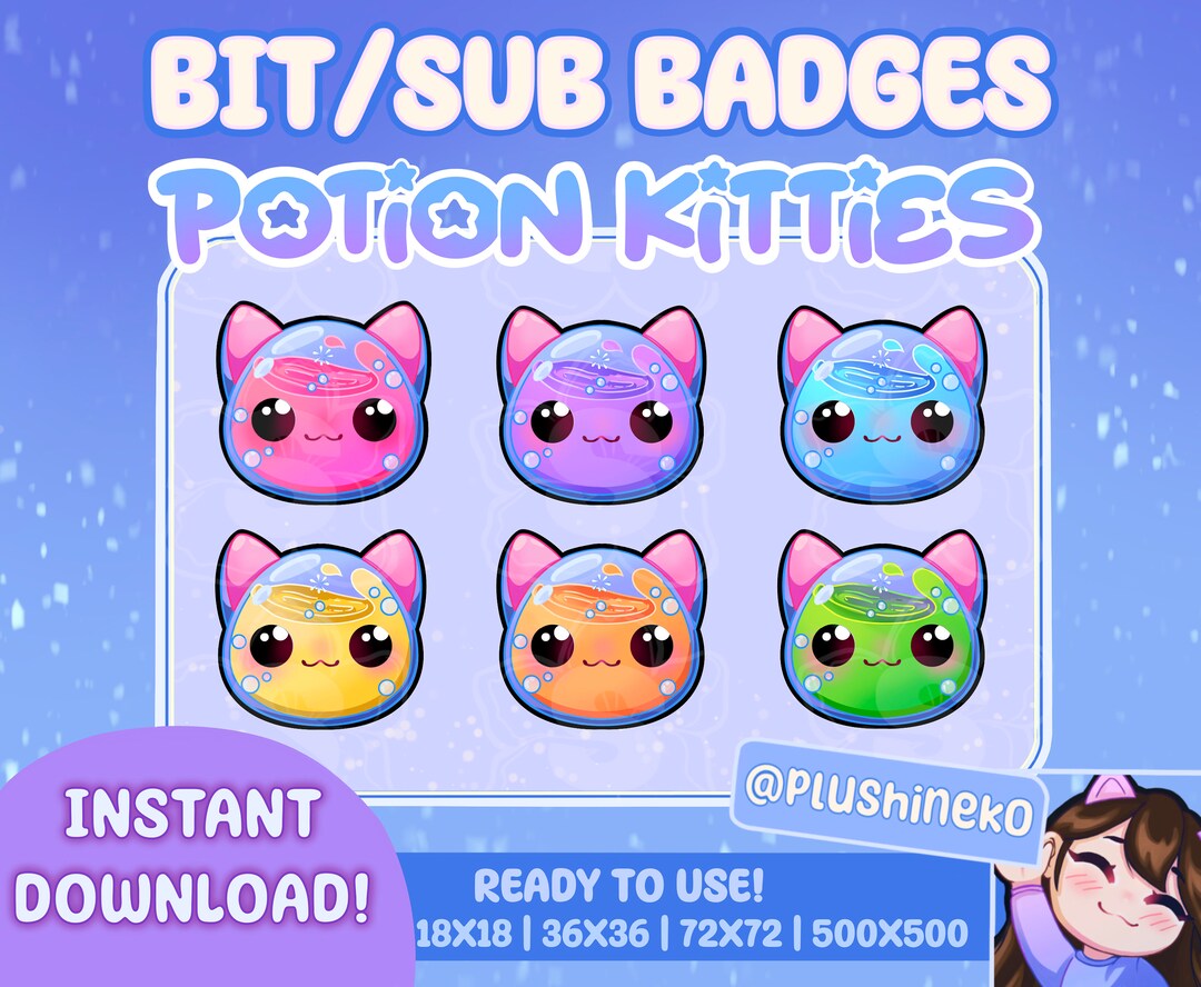 Potion Kitty Badges Ready to Use Twitch Badges Streamer Badges Bits Discord Cute Cat Kitten