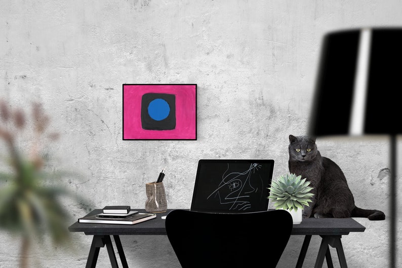 Death button #3 12.6 Original oil Painting on canvas Pink Square Abstract Minimalism Modern Contemporary art artwork by Poliakova Anna