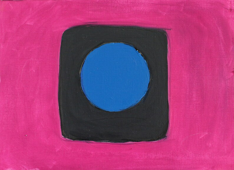 Death button #3 12.6 Original oil Painting on canvas Pink Square Abstract Minimalism Modern Contemporary art artwork by Poliakova Anna