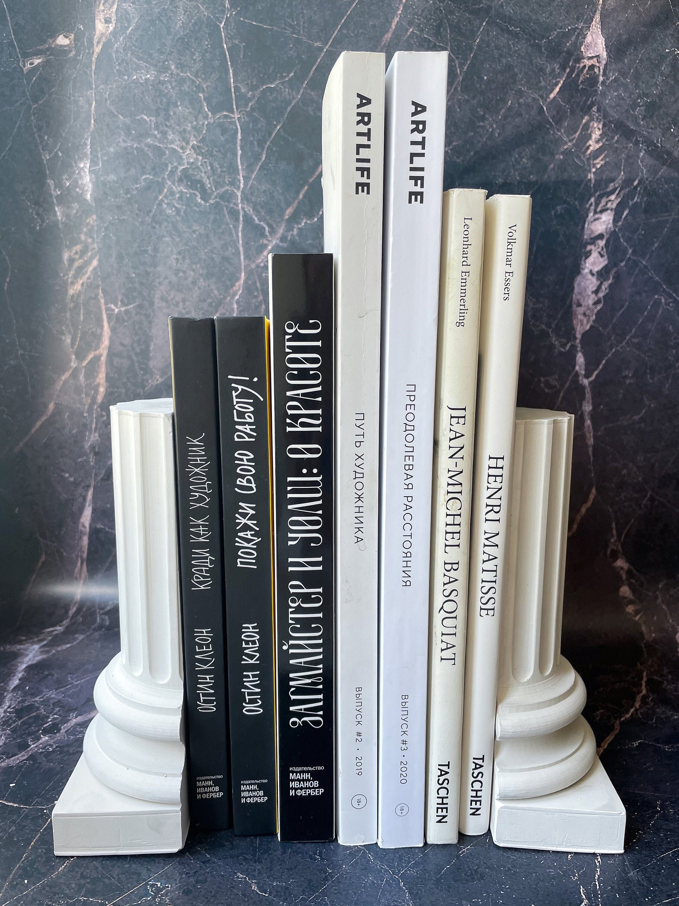 SET 2 White bookeds Column. Minimalist Bookends. Home Library Etsy