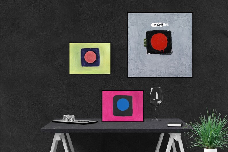 Death button #3 12.6 Original oil Painting on canvas Pink Square Abstract Minimalism Modern Contemporary art artwork by Poliakova Anna
