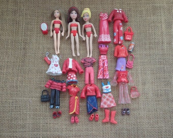 Vintage Polly Pocket Dolls "Colors of the Rainbow" Red Outfits Shoes Pet Lot Clothes C8