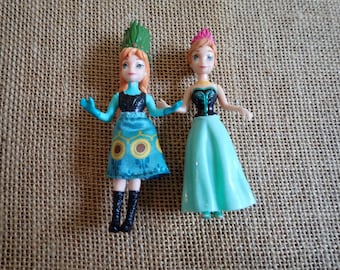 Vintage Polly Pocket Disney Princess Frozen Elsa & Anna Dolls Outfits Set R66
