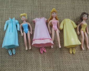 Vintage Polly Pocket Disney Princesses Doll Aurora Cinderella Belle Nightgowns Set X93
