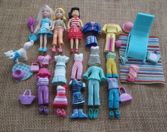 Vintage Polly Pocket Dolls Sassy Stripes Outfits Shoes Pet Lot Clothes Q27
