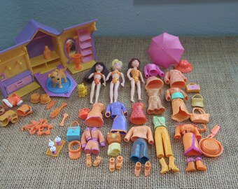 Vintage Polly Pocket Dolls "Colors of the Rainbow" Orange Outfits Shoes Pet Lot Clothes F28