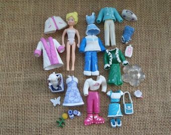 Vintage Polly Pocket Doll Girl "Colors of the Rainbow" White Outfits Shoes Pet Lot Clothes A11