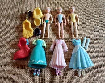 Disney Parks Princess Polly Pocket Style Dolls Switchable Wigs Ariel Alice Aurora Cinderella  R95
