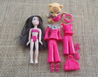 Vintage Polly Pocket Fashion Doll Fuzzy Hot Pink Clothing Set Q80