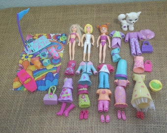 Vintage Polly Pocket Dolls Flower Power Outfits Shoes Pet Lot Clothes A58