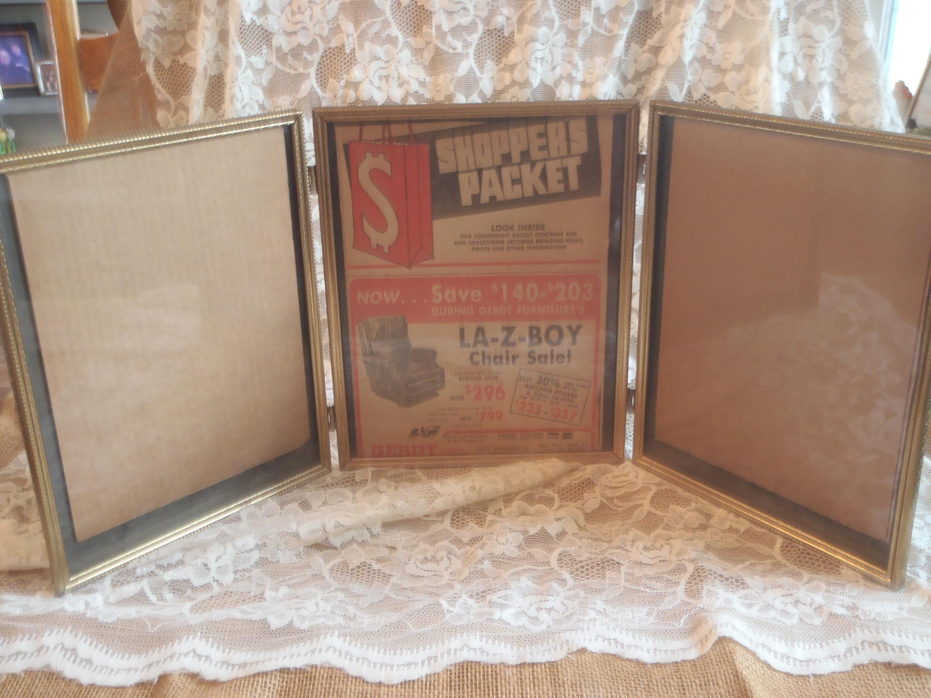 Vintage Ornate Gold Filigree Metal Picture Shabby Frame Triple Hinged 8 ...