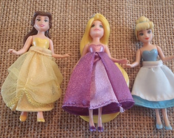 Disney Polly Pocket Princess Dolls with Fabric Dresses Belle Cinderella Rapunzel X53