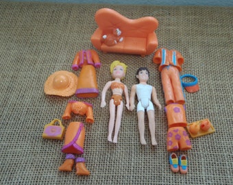 Vintage Polly Pocket poppen "Kleuren van de regenboog" Oranje jongen & meisje veel B57