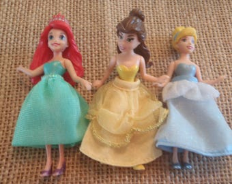 Disney Polly Pocket Princess Dolls with Fabric Dresses Belle Cinderella Ariel X54