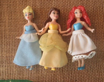 Disney Polly Pocket Princess Dolls with Fabric Dresses Belle Cinderella Merida U24