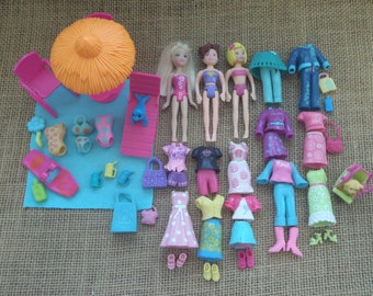 Vintage Polly Pocket Dolls Flower Power Outfits Shoes Pet Lot Clothes A59