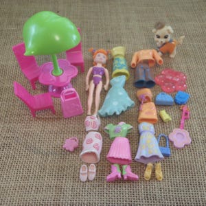 Vintage Polly Pocket Doll Flower Power Outfits Shoes Pet Lot Clothes R20