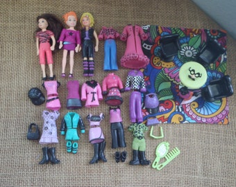 Vintage Polly Pocket Muñecas Chica "Colores del Arco Iris" Trajes Negros Zapatos Lote de Mascotas Ropa C11