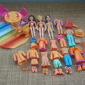 Lot de 5 poupées Polly Pocket vintage orange jaune pour niche pour