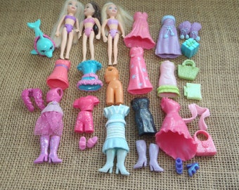 Vintage Polly Pocket poppen glitter Sparkle outfits schoenen huisdier veel kleding A8