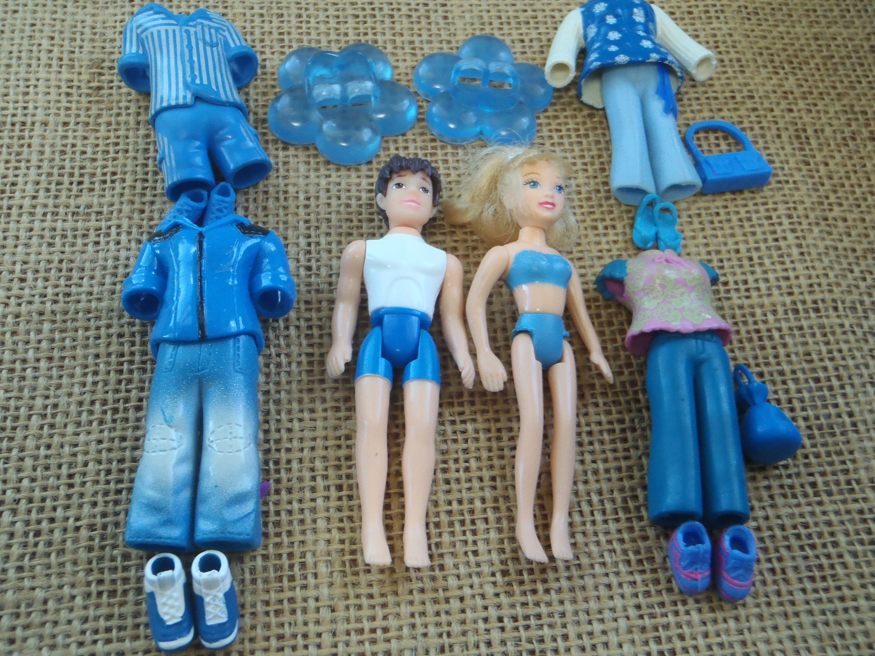 7 Polly Pocket Dolls with Rooted Hair - 6 girls 1 boy with Extra Clothes