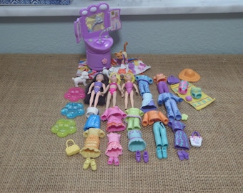 Vintage Polly Pocket Dolls Flower Power Outfits Shoes Pet Lot Clothes A59