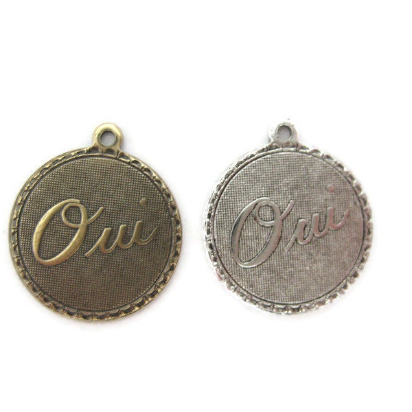 Brass Oui French Yes Charm (2 pieces) , Made in the USA