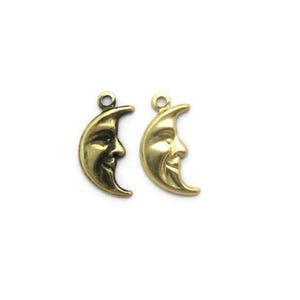 Brass Vintage Design Extra Small Right Facing Crescent Moon Man with Ring (6 pieces) , Made in the USA