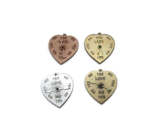 Brass Love Me Yes or No Heart Spinner Pendant , Made in the USA - Etsy