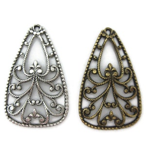 Brass Vintage Design Filigree Earring Drops (2 pieces) , Made in the USA