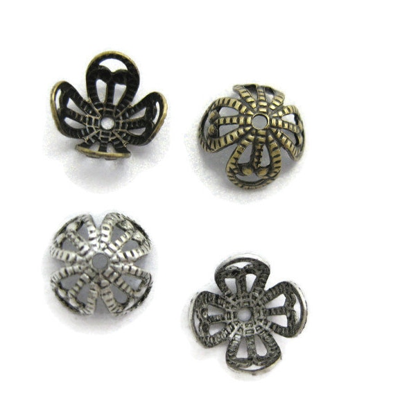 6 Sterling Silver Filigree Bead Caps – Approx. 7mm, 925 Silver, #51802