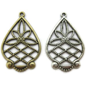 Brass Vintage Design Tear Drop Beaded Filigree (2 pieces) , Made in the USA