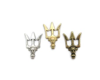 Brass Vintage Design Small Neptune's Trident Head (2 pieces) , Made in the USA