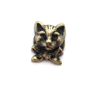Brass Vintage Design Small Cat Face with Bow (2 pieces) , Made in the USA