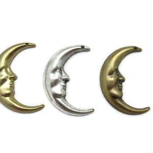 Brass Vintage Design Right Facing Crescent Moon Man (2 pieces) , Made in the USA